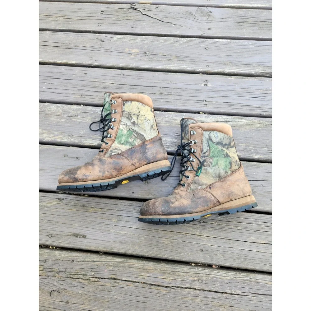 Vintage y2k Cabela's Hunting Boots Brown Camo Thinsulate Ultra Vibram Mens 9.5 D